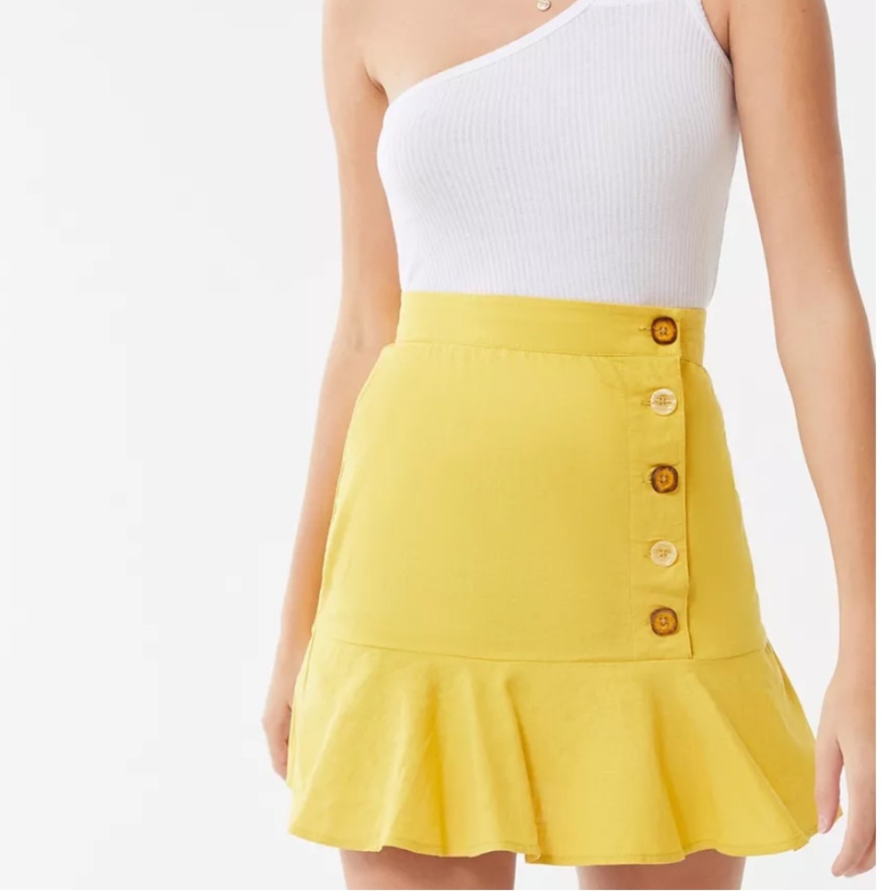 UO Urban Outfitters Lily Linen Button-Front Mini‎ Skirt Yellow Medium M